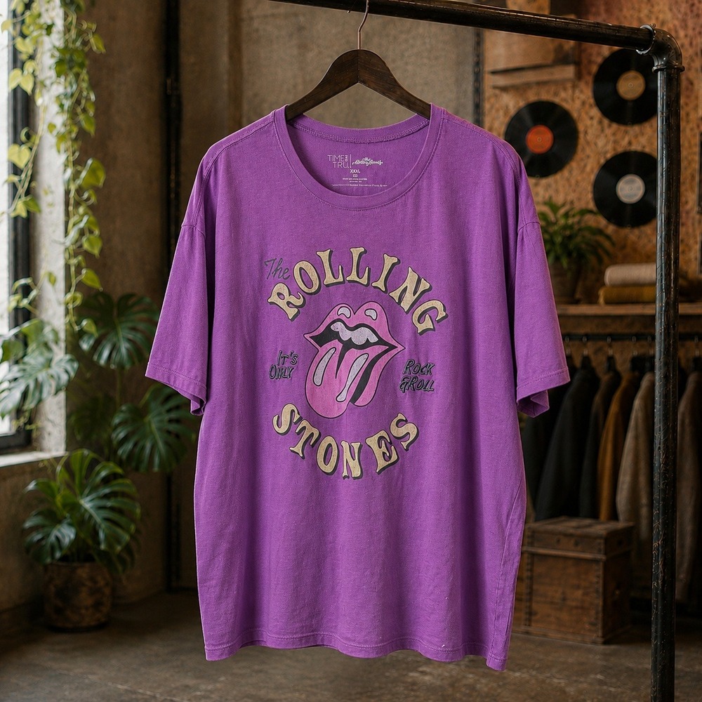 The Rolling Stones Purple‎ Embroidered T-Shirt Rock and Roll Tongue Logo Small